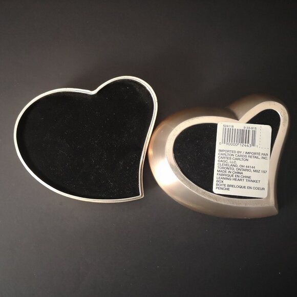 Carleton Cards Rose Gold Tone Leaning Heart Trinket Box w/ Black Velvet Lining - Picture 5 of 5